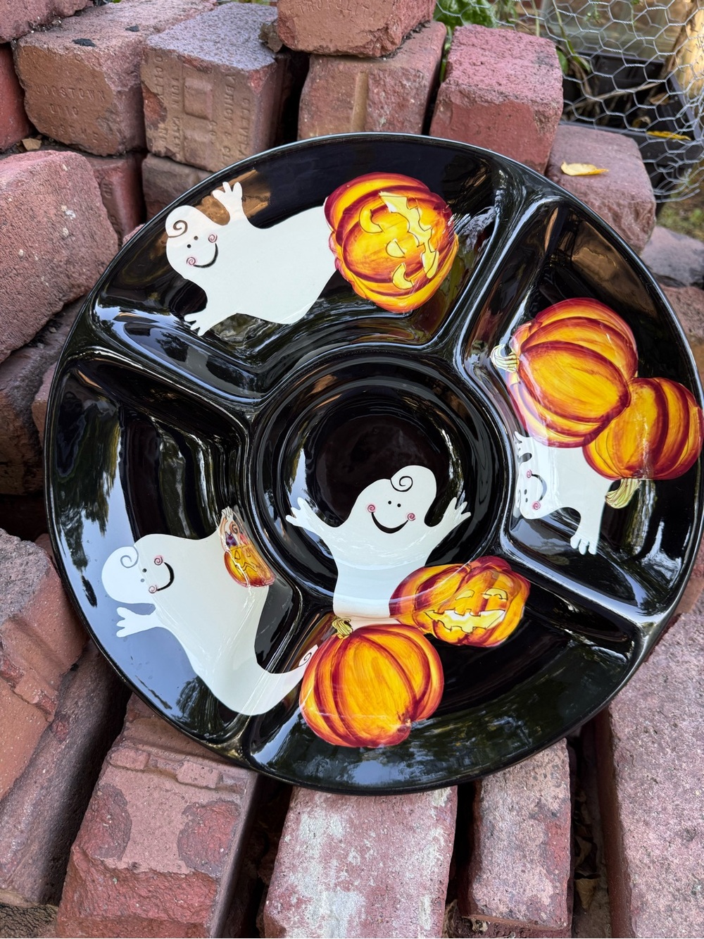 Vintage 90’s Halloween Ghost & Pumpkin Sectioned Serving Platter - Laurie Gates